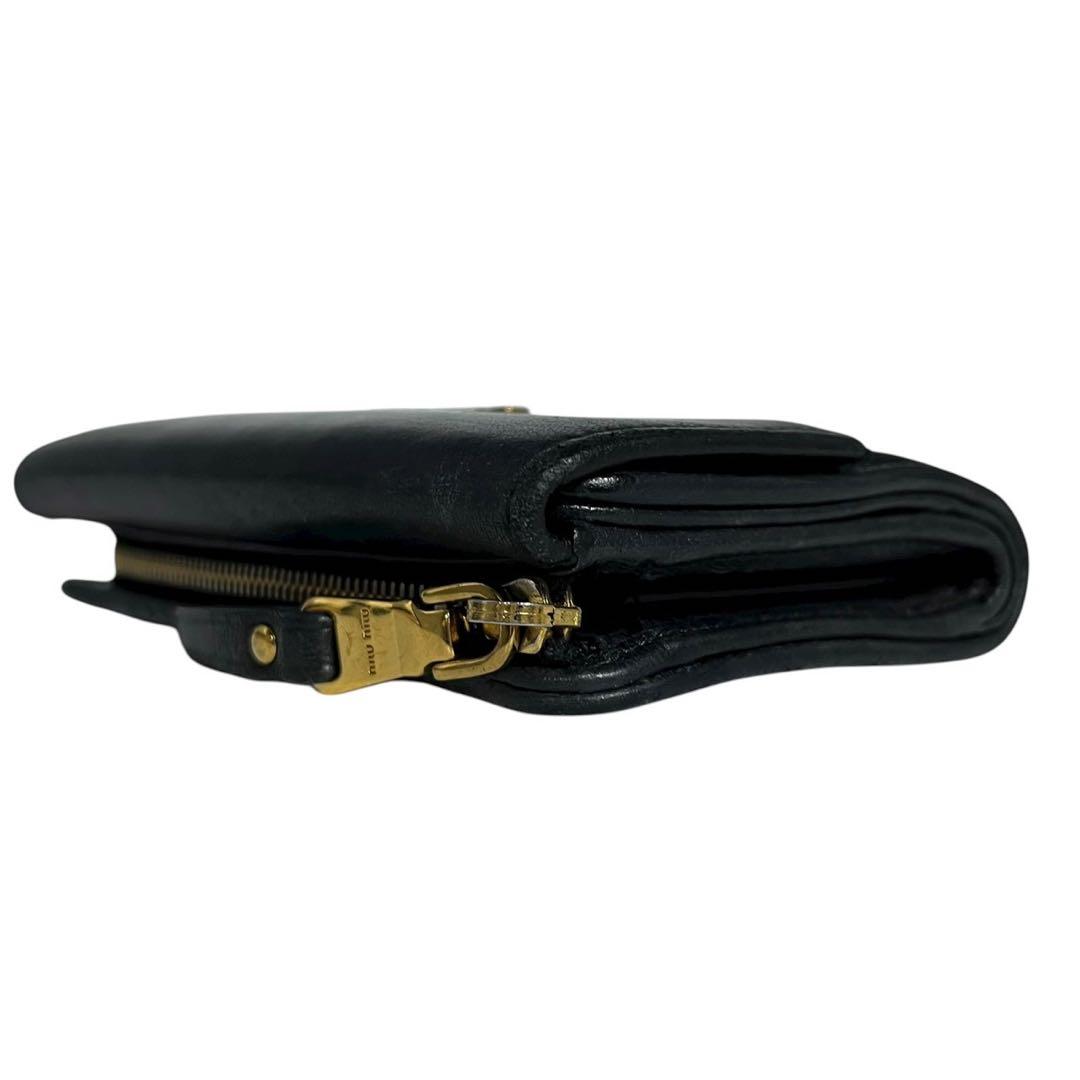 人気✨　ミュウミュウ　三つ折り財布　マテラッセ　L字ファスナー　ブラック　レザー