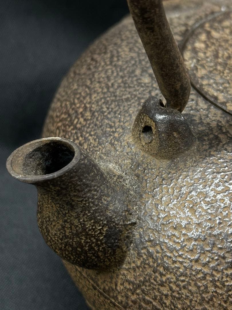 【USED美品】南部鉄器　三厳堂　鉄瓶　急須　柿文　柑橘　橘