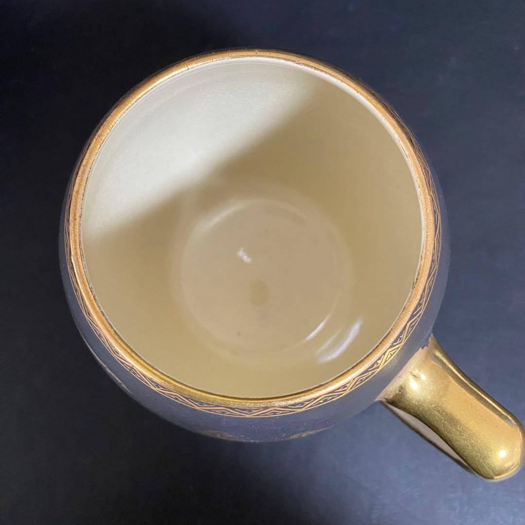 蔵出し　昭和初期　九谷焼 マグカップ ビアカップ　戦前輸出用　黒地に金彩 レトロ