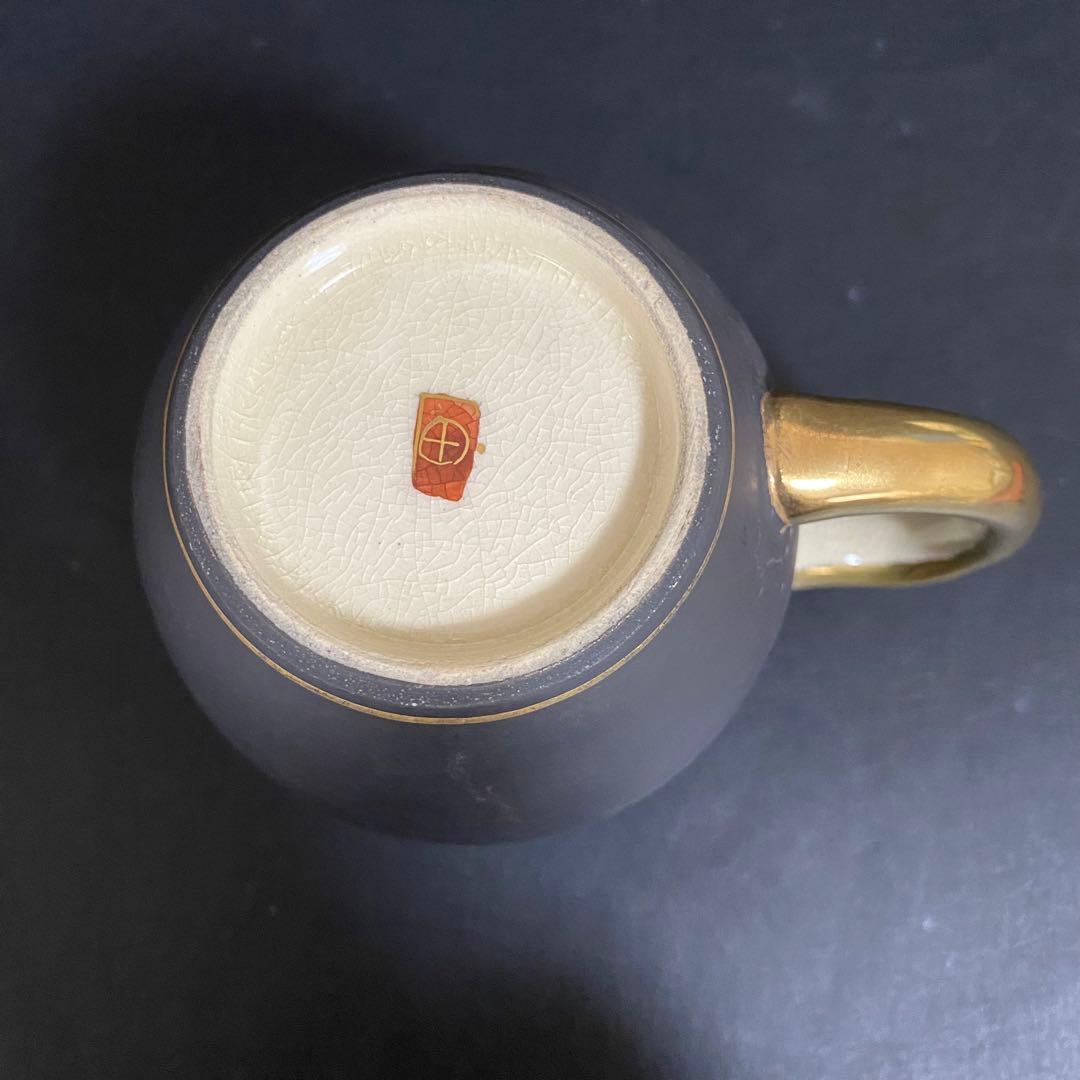蔵出し　昭和初期　九谷焼 マグカップ ビアカップ　戦前輸出用　黒地に金彩 レトロ