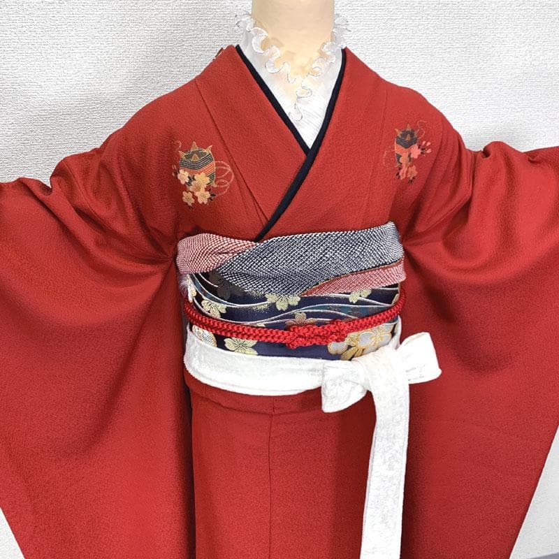 511z42〇こむさでもーど 色無地 中振袖 洒落紋 赤〇美品 成人式 結婚式