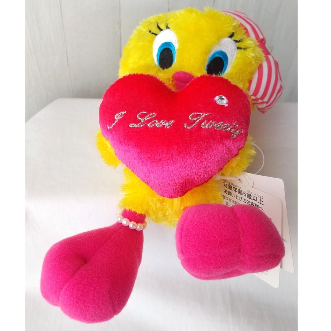 トゥイーティー　ぬいぐるみ　リボン　ハート　ピンク　tweety