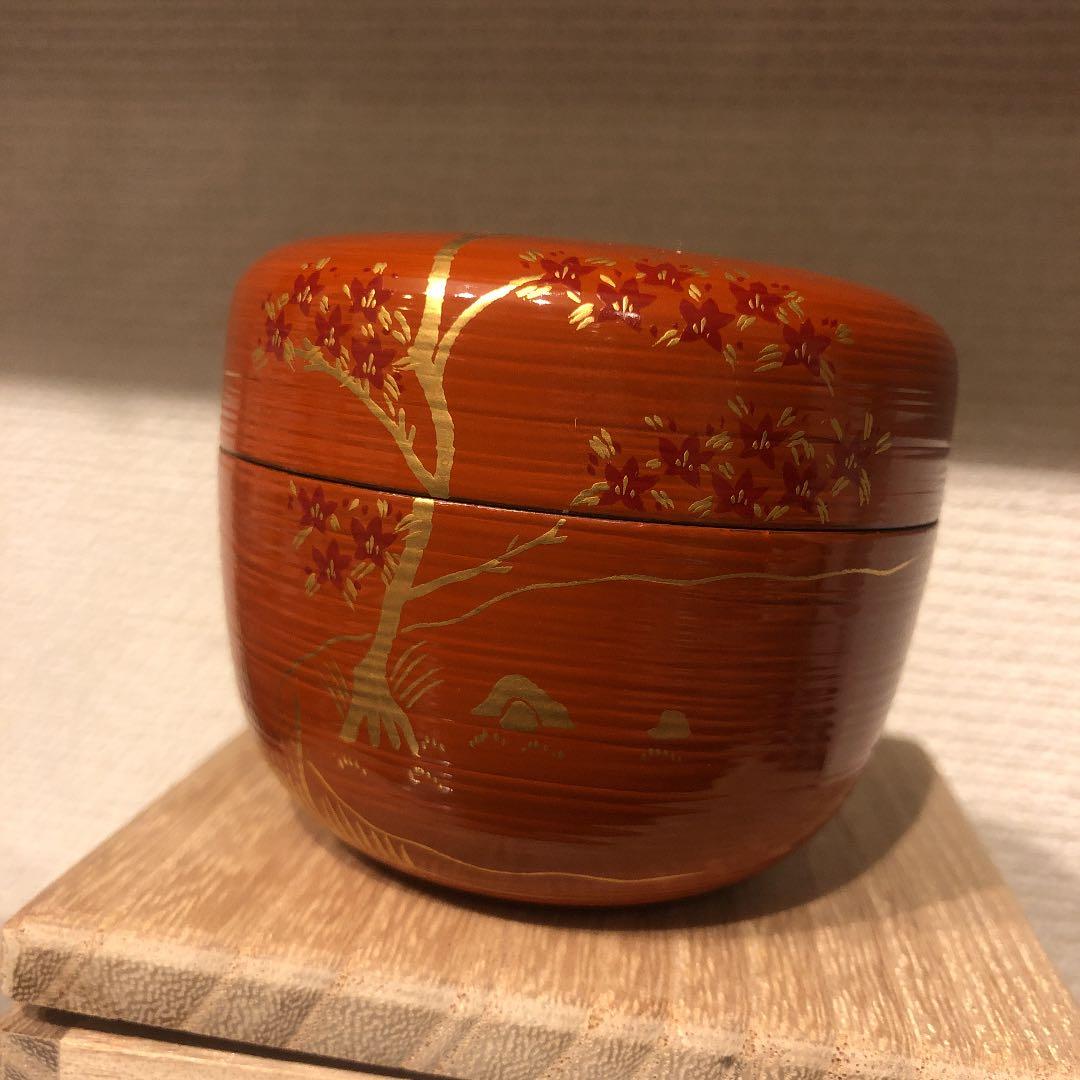 茶道具 蒔絵 上棗 光雲作 朱色