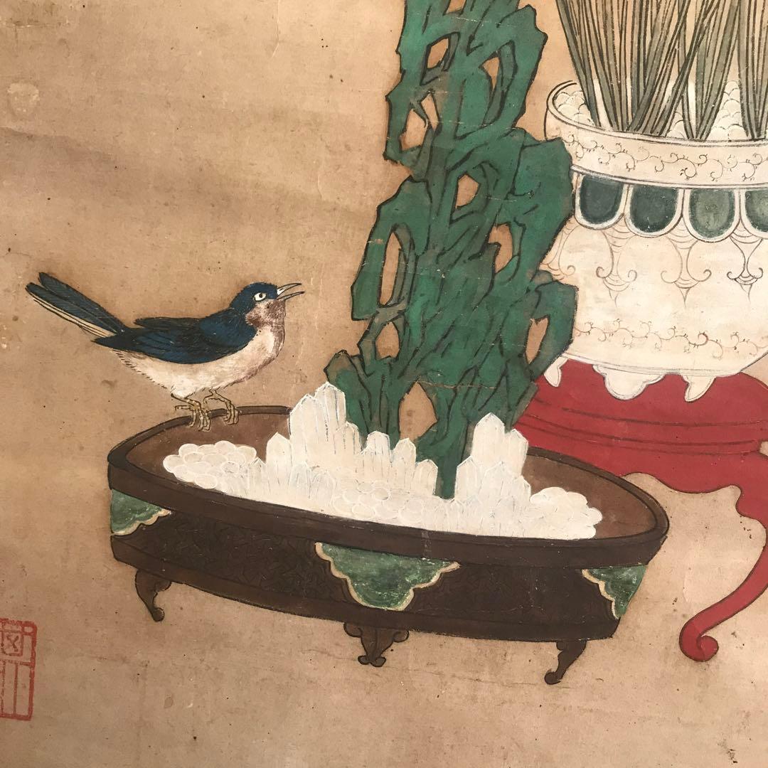 掛軸　時代物　清供図