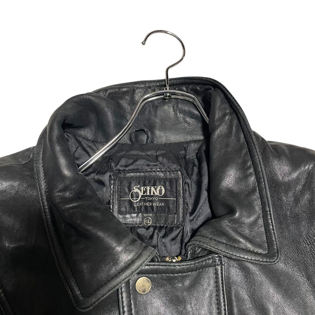 超大きいサイズ【SEIKO】羊革 ラムレザーシングルライダースジャケット 黒4L