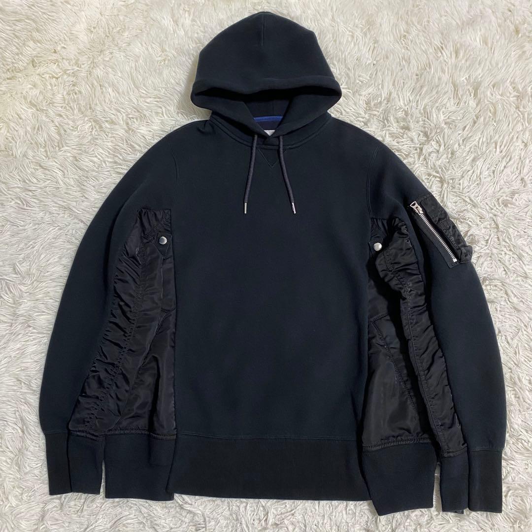 sacai サカイ ドッキング パーカー ナイロンツイル 切替 黒 1サイズ