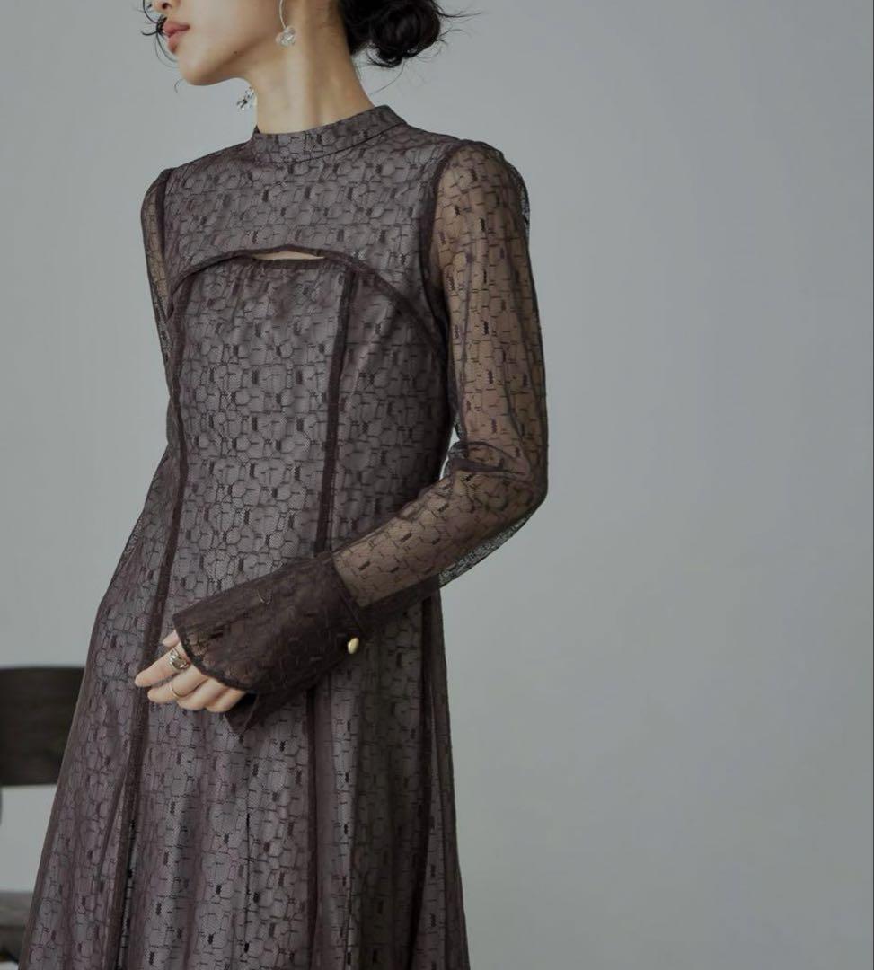 ANDRESD バックオープンジオメトリックドレス ブラウン