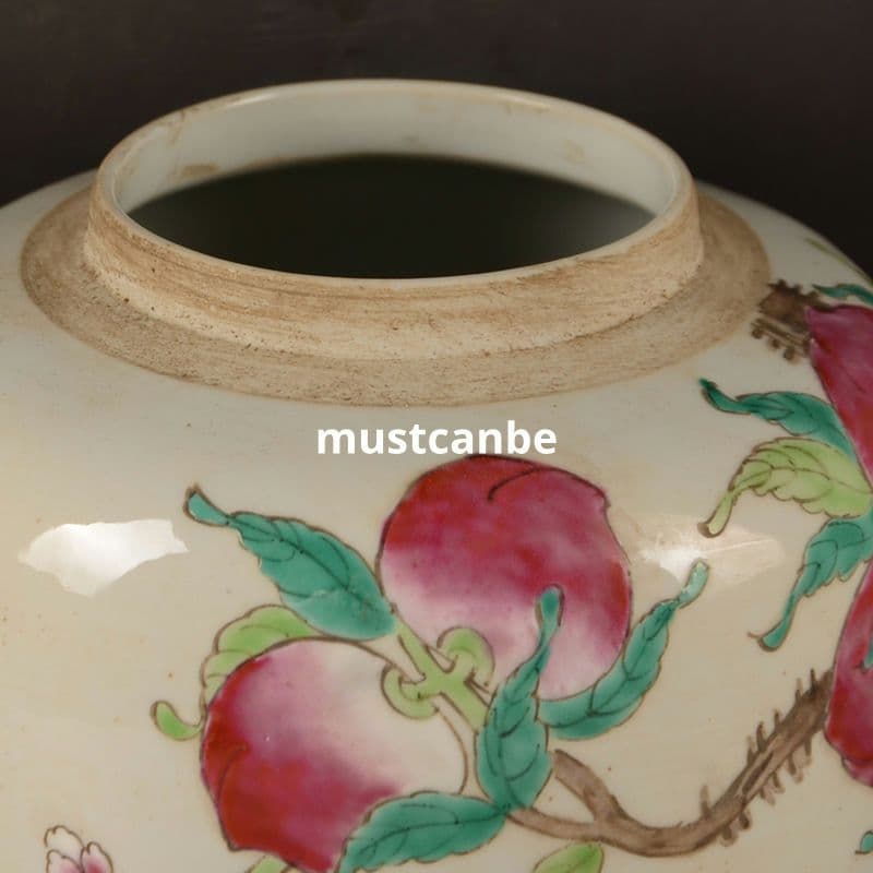 絵パステル九桃蓋缶 茶筒 景徳鎮 陶磁器 装飾品 現代工芸品 美術品 置物