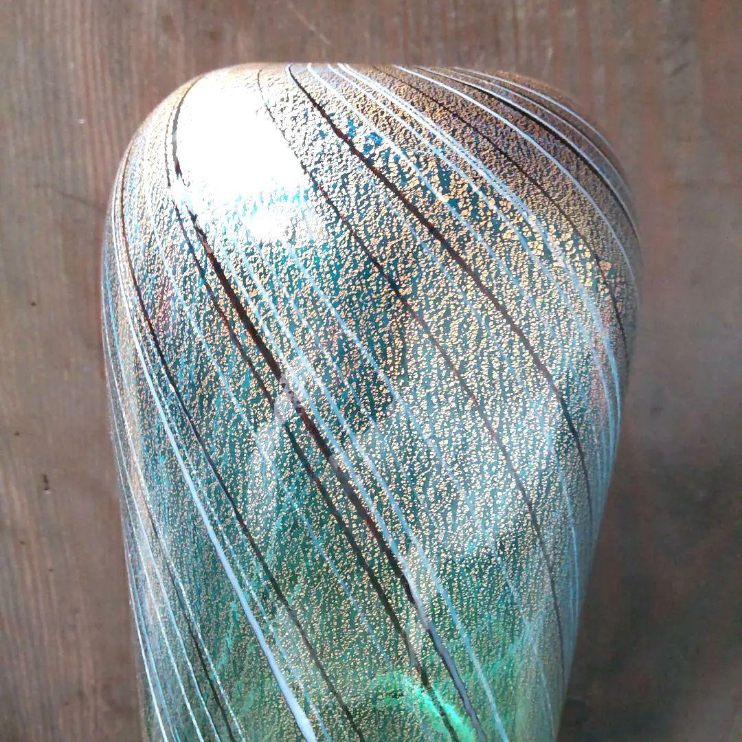 深海の輝き　工芸硝子　花びん　ガラスアート　金箔入りフラワーベース