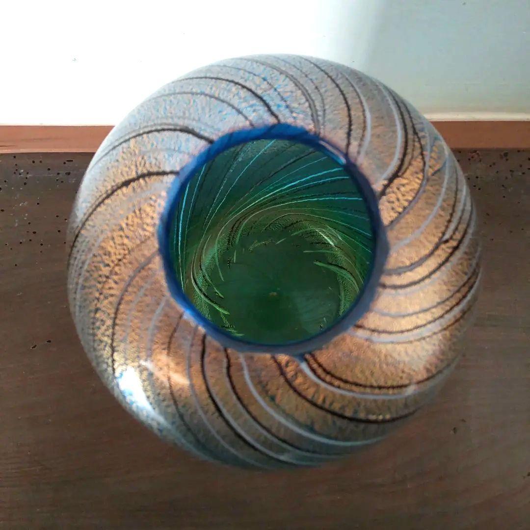 深海の輝き　工芸硝子　花びん　ガラスアート　金箔入りフラワーベース