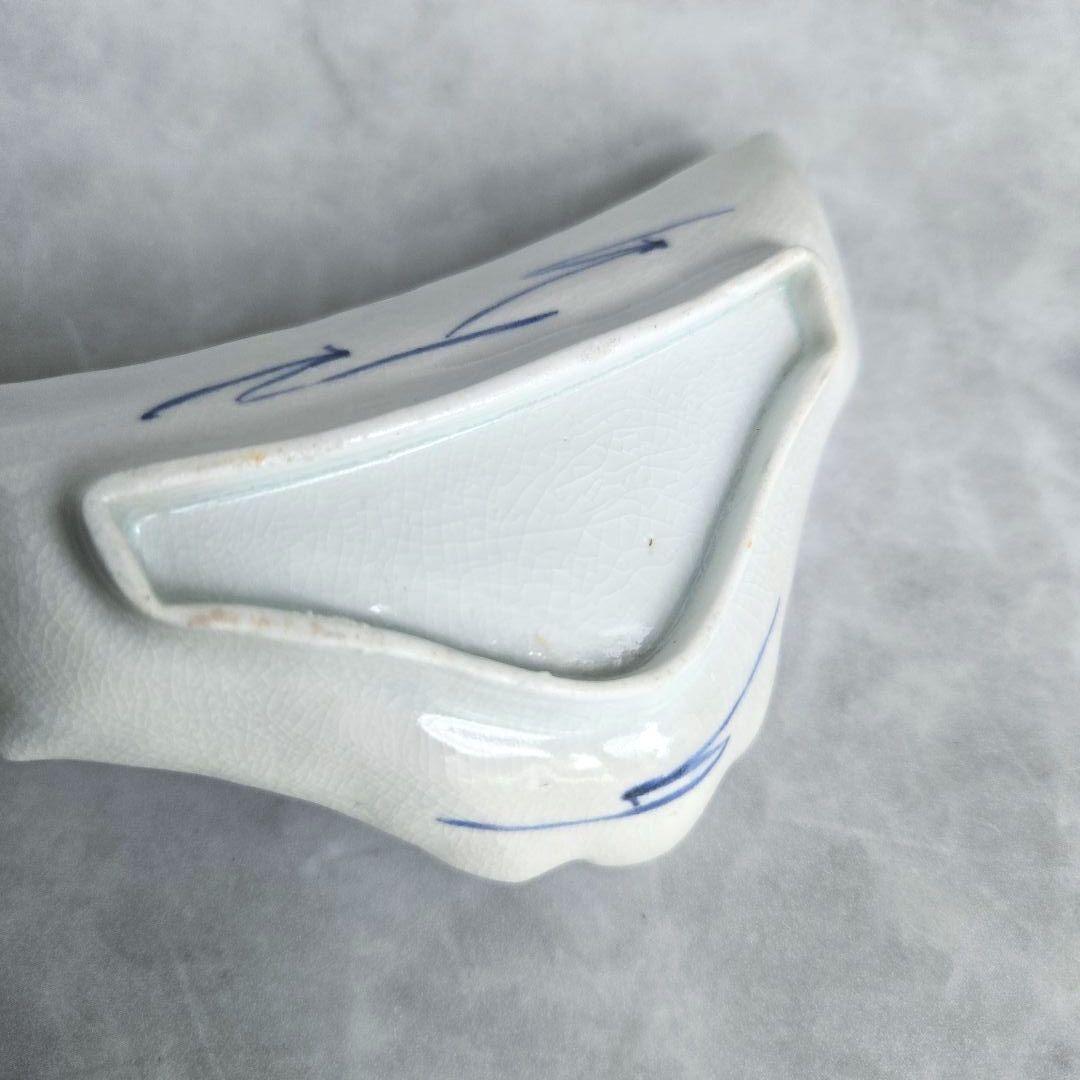 古伊万里　染付　変形小皿　富士山　江戸時代　松原　骨董　金継ぎ　アンティーク