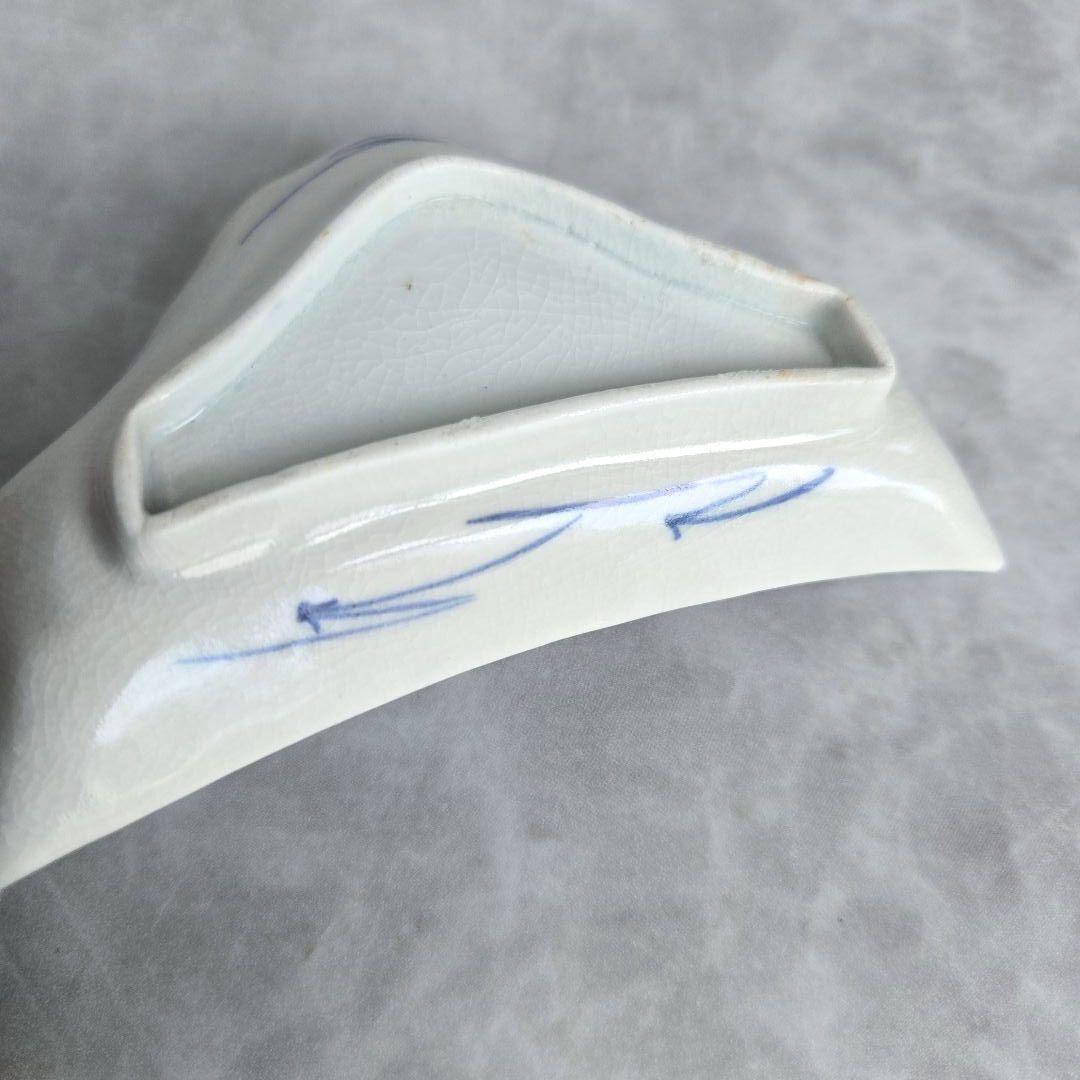 古伊万里　染付　変形小皿　富士山　江戸時代　松原　骨董　金継ぎ　アンティーク