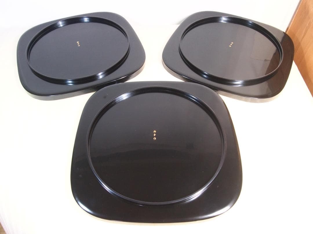 【未使用】輪島塗 曽我路幸 花筏蒔絵 くつわ型卓上膳 5客 懐石膳/会席膳 漆器