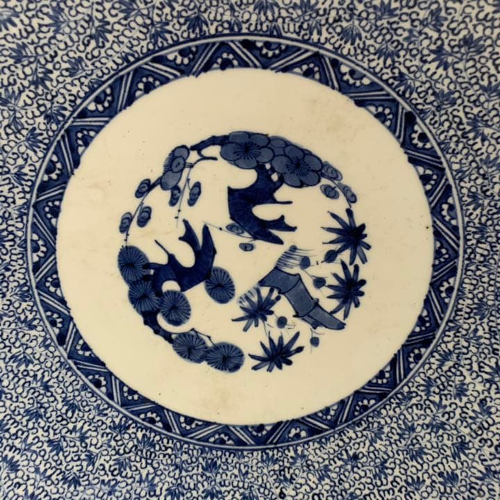古伊万里　染付　大皿　40cm 松竹梅唐草文皿　飾皿　絵皿