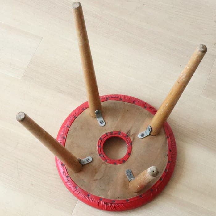 アンティーク 木製 赤 丸スツール 古家具 ブナ リング レトロ