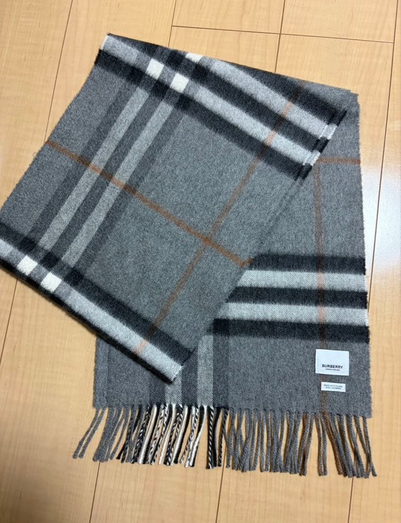 BURBERRY カシミヤ マフラー チェック柄 グレー