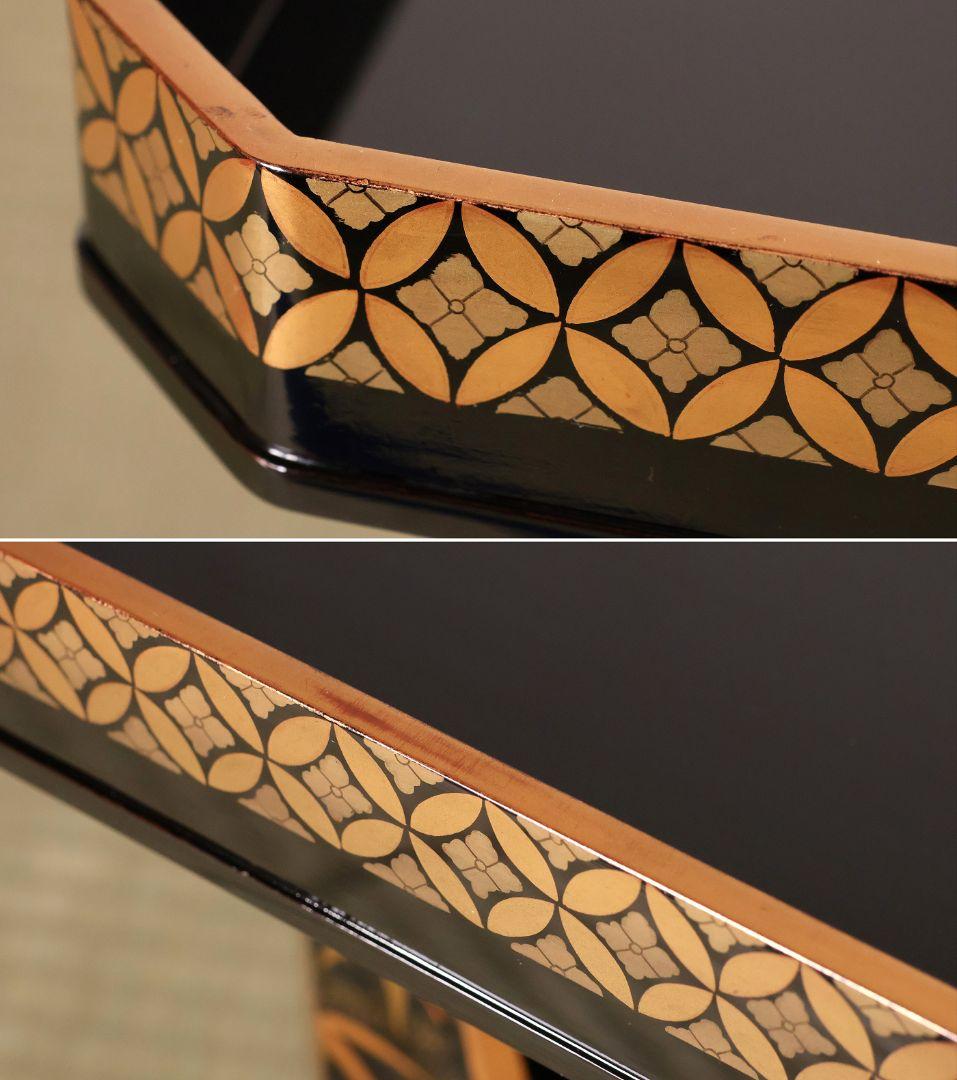 漆芸 松竹梅鶴金蒔絵 花七宝 三宝台 三方台 天然木製漆塗 供物台【MB111】