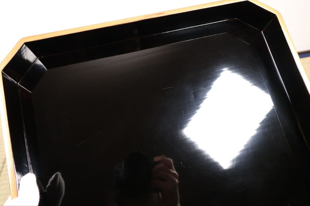 漆芸 松竹梅鶴金蒔絵 花七宝 三宝台 三方台 天然木製漆塗 供物台【MB111】