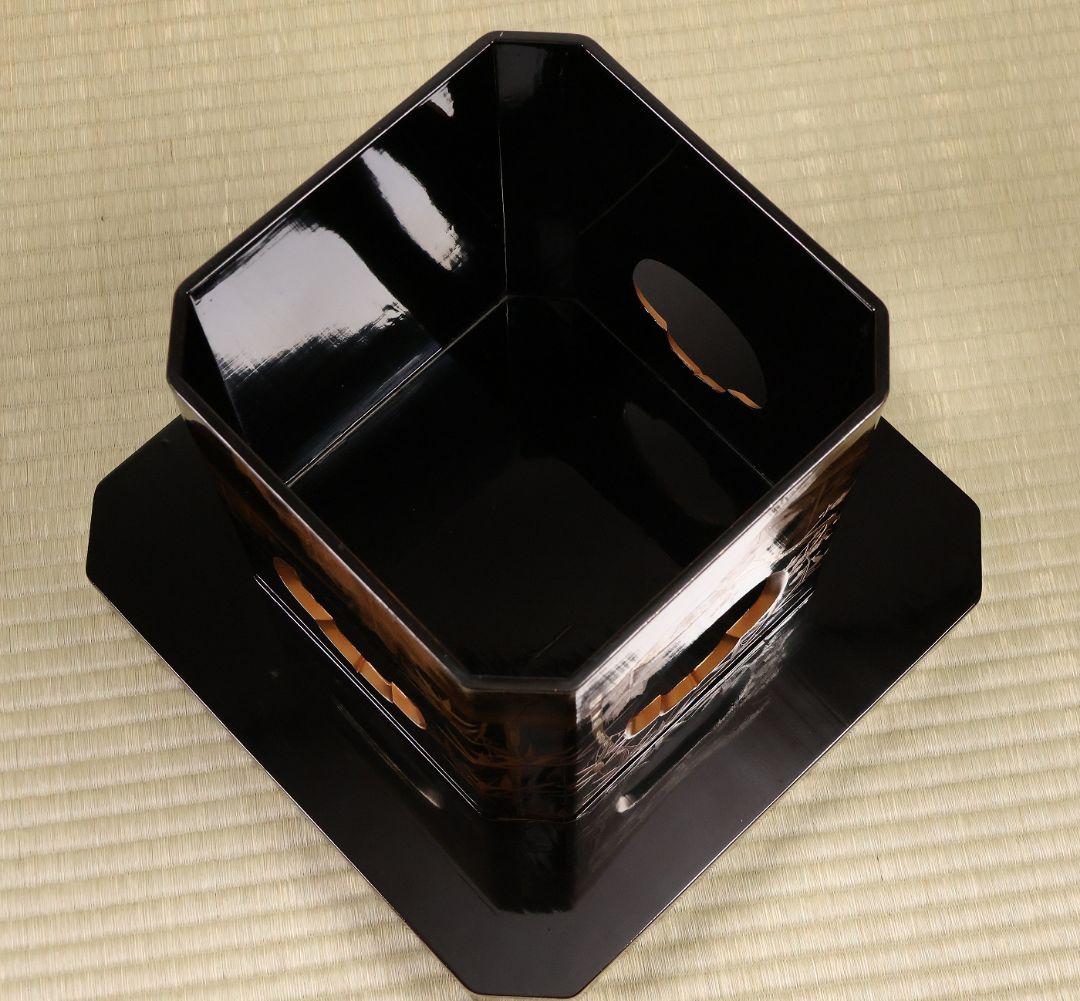 漆芸 松竹梅鶴金蒔絵 花七宝 三宝台 三方台 天然木製漆塗 供物台【MB111】