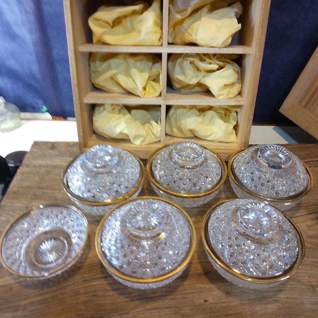 須田秀石⑥　茶懐石用　クリスタル　　籠目文四ッ碗　五客セット＋（蓋のみ1つ）