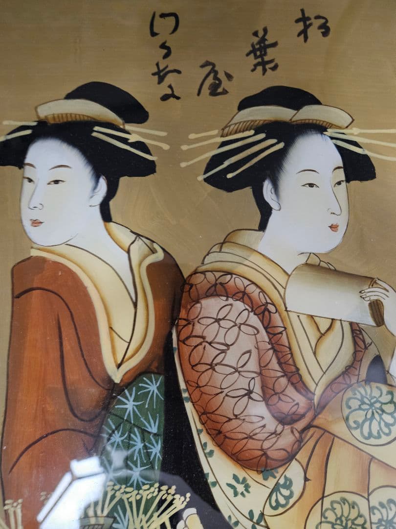 ガラス絵　硝子絵 　浮世絵　時代物　肉筆