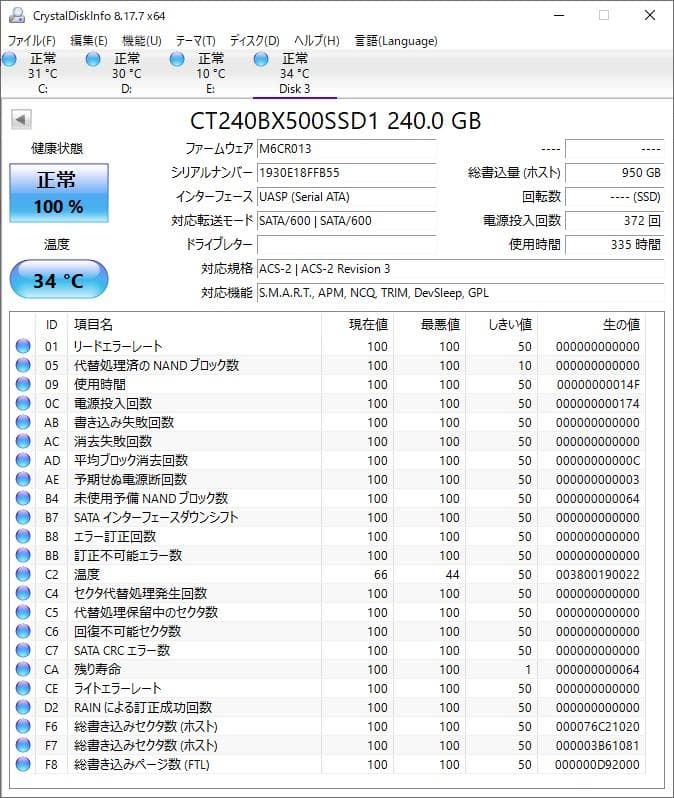 Crucial BX500 2.5インチSSD 240GB ×2台