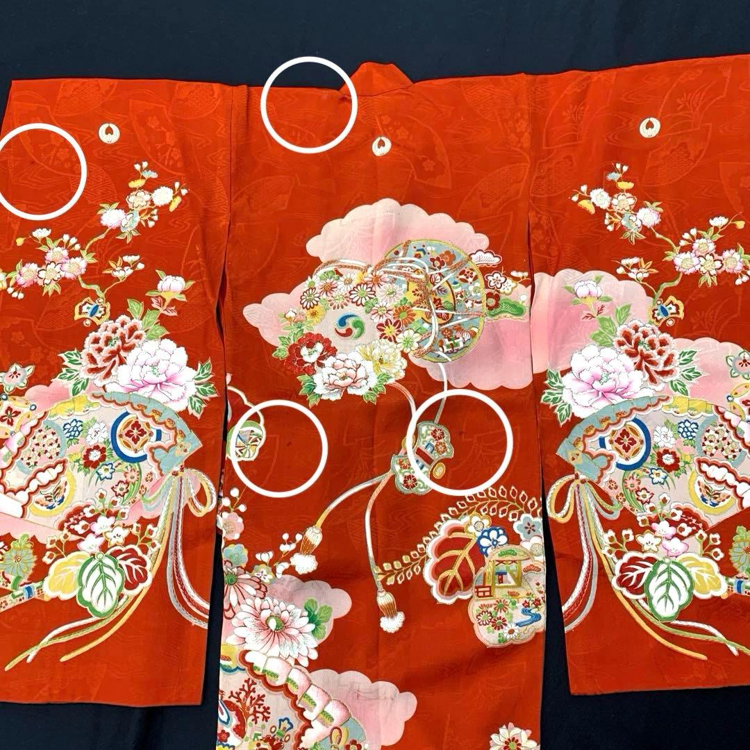 510agu11□七五三 三歳 アンティーク 女の子 着物のみ 五つ紋 扇□良好