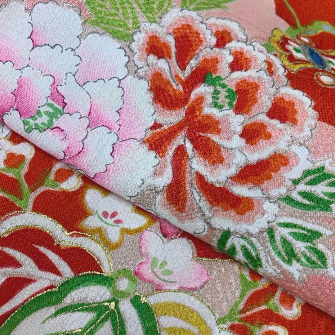 510agu11□七五三 三歳 アンティーク 女の子 着物のみ 五つ紋 扇□良好