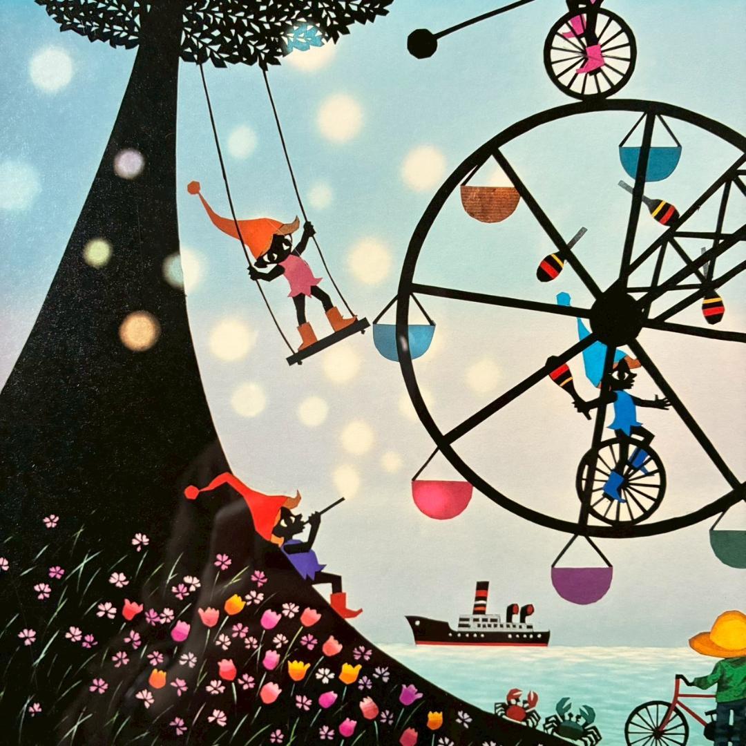 【ぽぬお】藤城清治「海の見える遊園地」「コスモスとこびと」2点セット