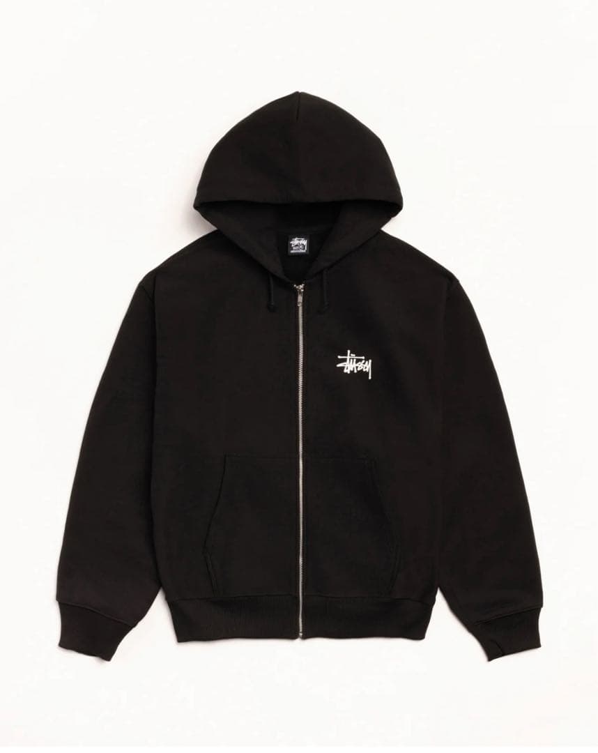 BASIC STÜSSY ZIP HOODIE - BLACK / S