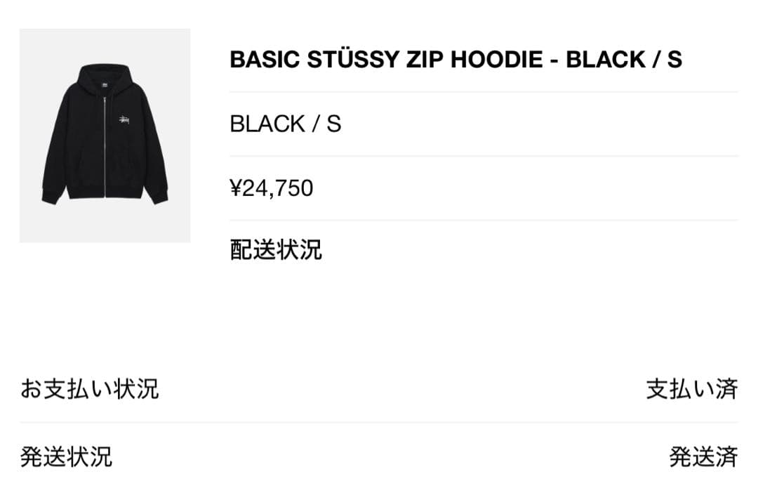 BASIC STÜSSY ZIP HOODIE - BLACK / S