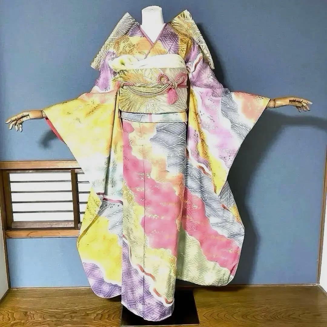 振袖フルセット　高身長　画家岩田専太郎　手描き友禅　成人式振袖　振袖　裄丈72