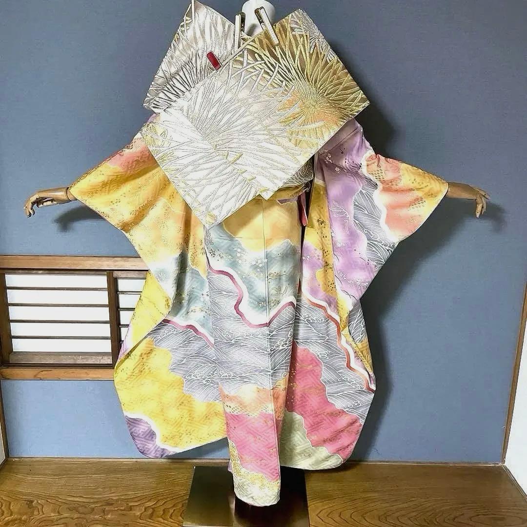振袖フルセット　高身長　画家岩田専太郎　手描き友禅　成人式振袖　振袖　裄丈72