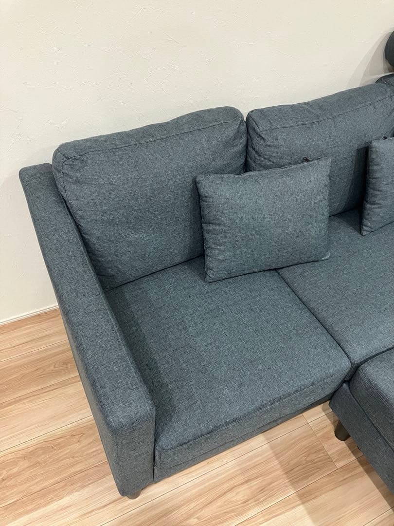 ネイビー　カウチソファ 3人掛け 【広島　引き取り】