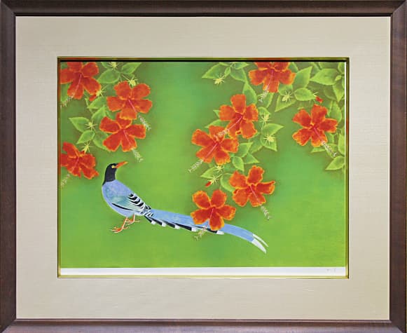 上村松篁 【花鳥】 リトグラフ 保証書有り