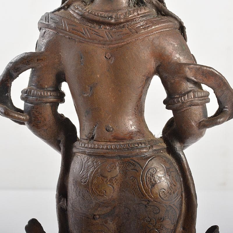 仏教美術　古銅　チベット仏　仏像　置物　唐木台付　M　R7126