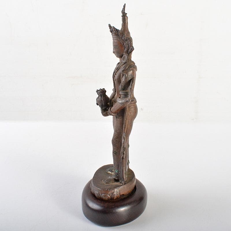 仏教美術　古銅　チベット仏　仏像　置物　唐木台付　M　R7126