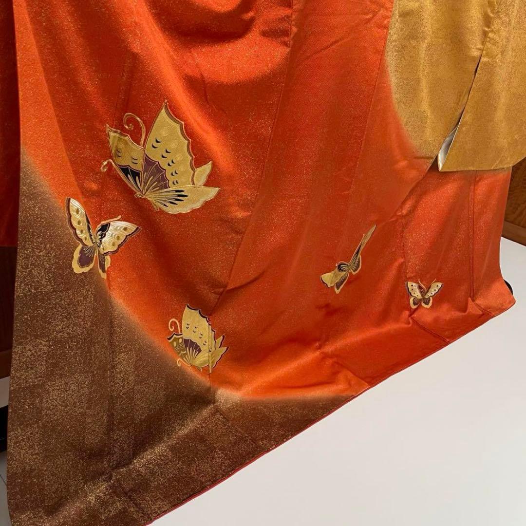 振袖 超 トールサイズ 金駒刺繍 箔 金彩 蝶の舞 望月 正絹 裄71 v015