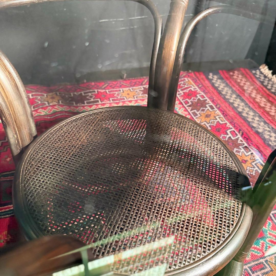 HR779 ラタン　籐　ガラストップテーブル