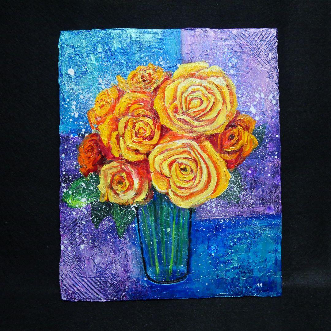 油絵 油彩 油彩画 絵 絵画 【黄色薔薇】