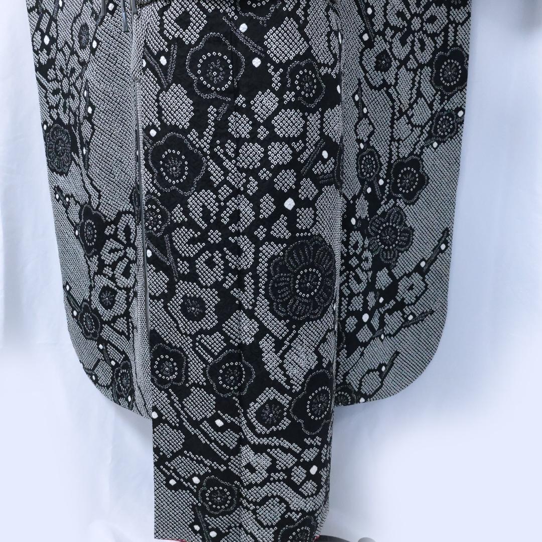 ^_−☆◆ 振袖7点セット ◆フルセット総絞り黒白sS11