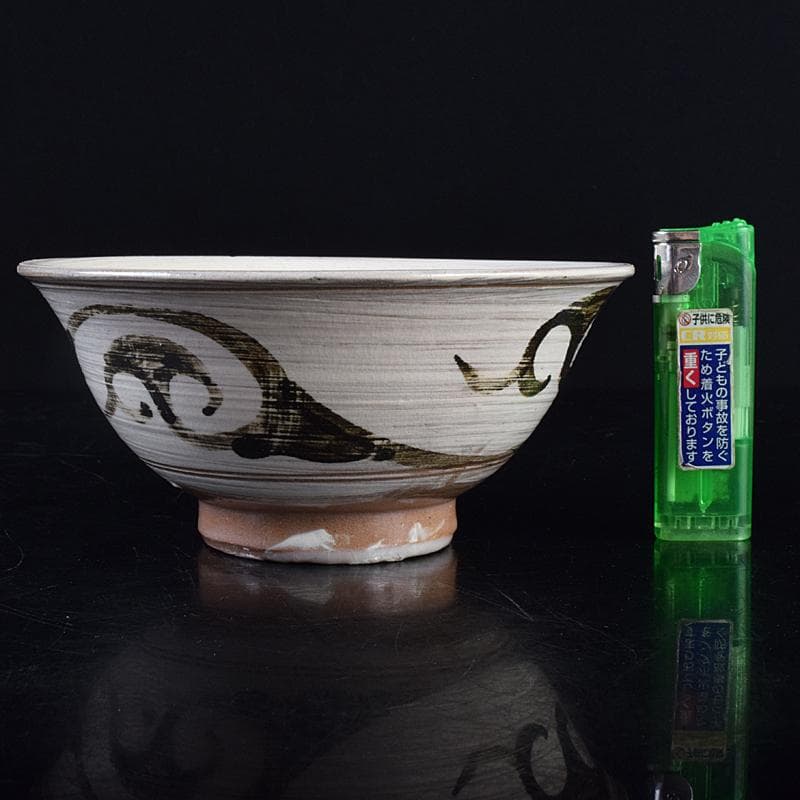 朝鮮美術　李朝　新高麗　鶏竜山三島絵　茶碗　銘緑毛　有馬頼底極め箱　VR8892