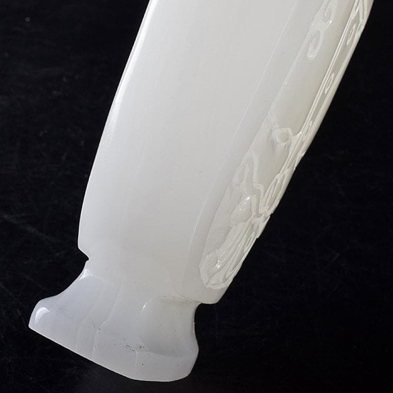 中国　玉石白玉彫刻　隻耳活環　飾壷　V　R7969