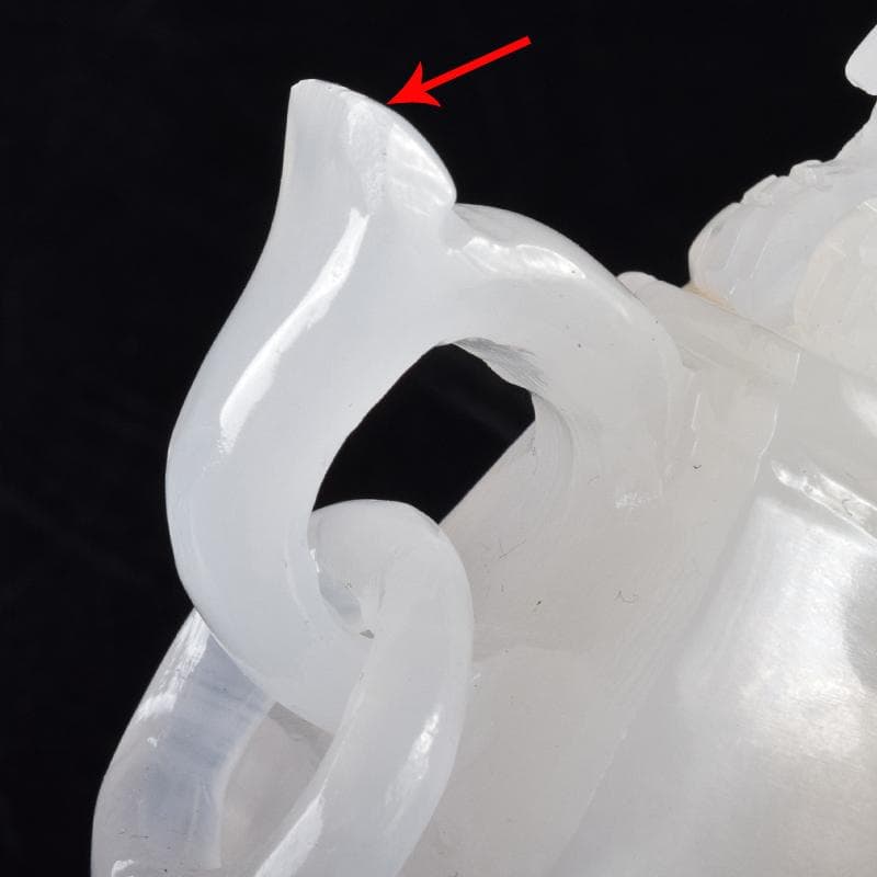 中国　玉石白玉彫刻　隻耳活環　飾壷　V　R7969