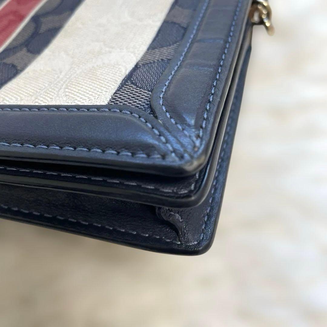 COACH 2way シグネチャ 金ロゴ ネイビー お財布 ショルダーバッグ