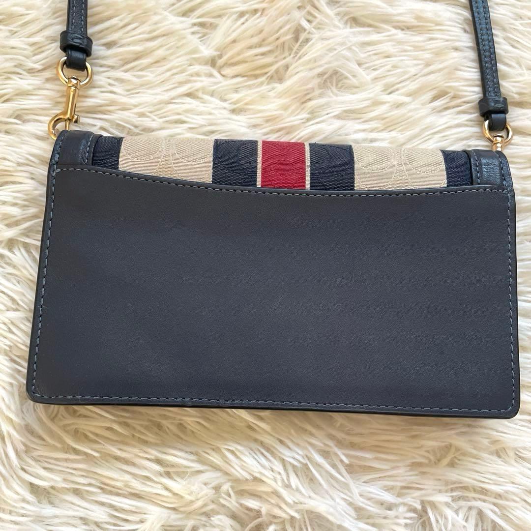 COACH 2way シグネチャ 金ロゴ ネイビー お財布 ショルダーバッグ