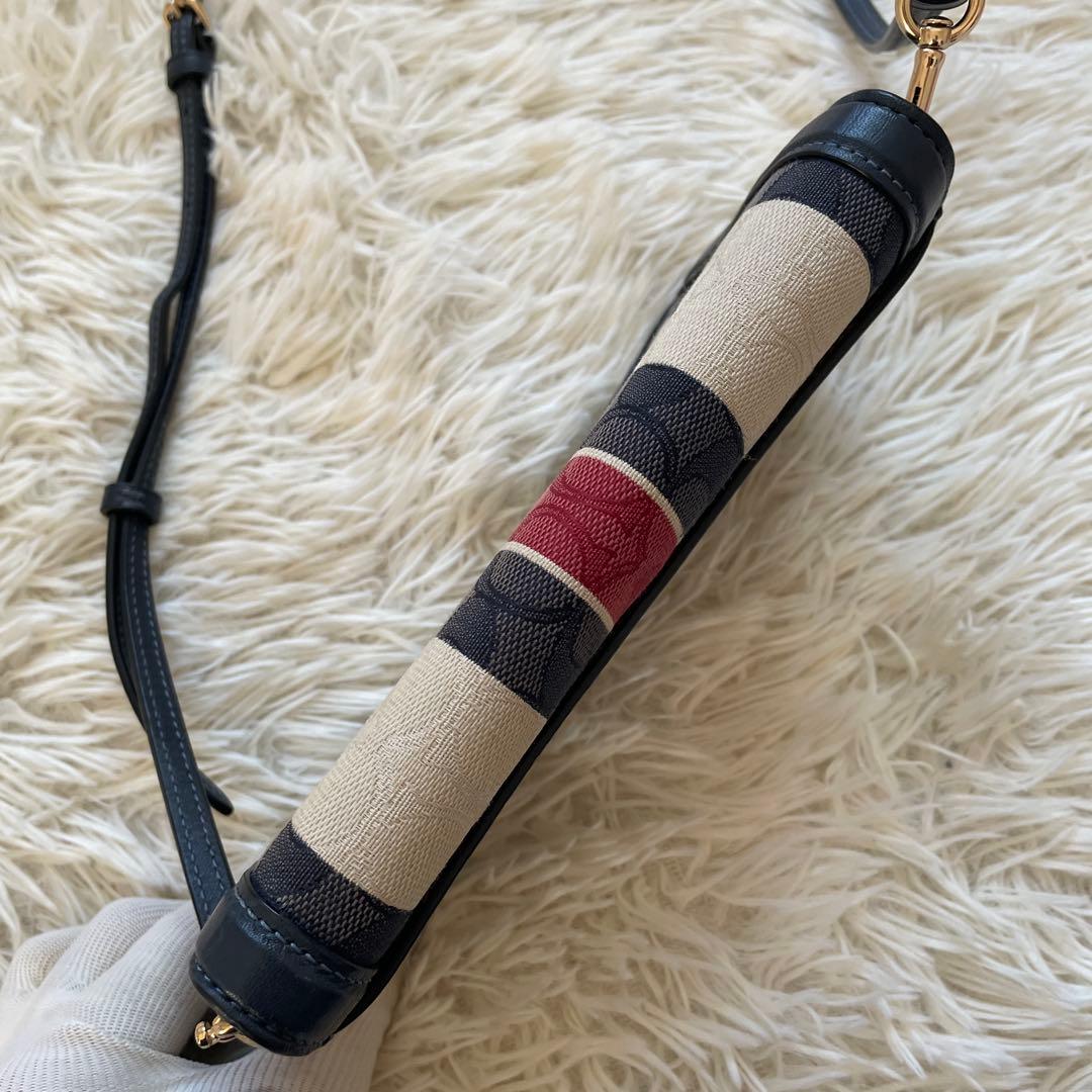 COACH 2way シグネチャ 金ロゴ ネイビー お財布 ショルダーバッグ