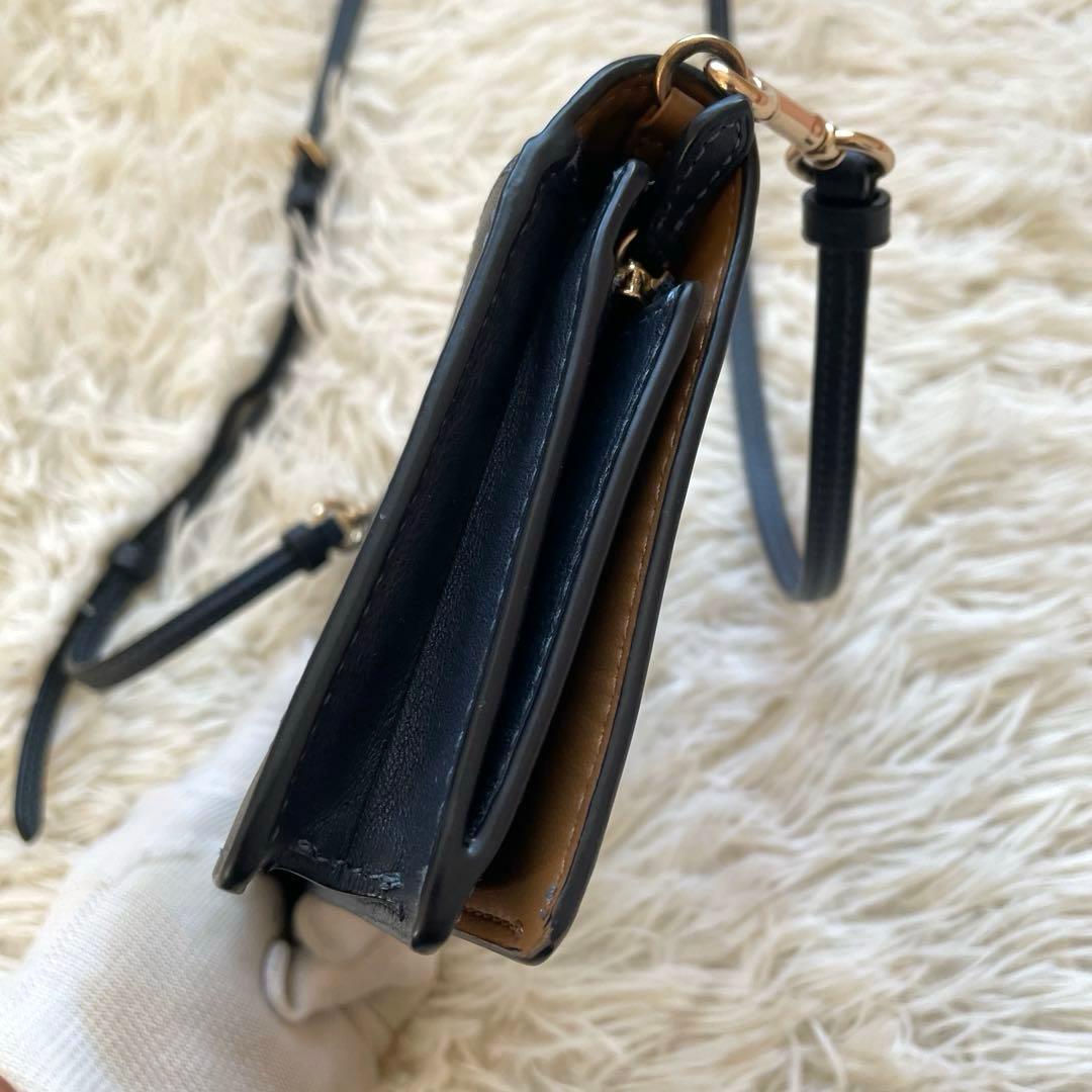 COACH 2way シグネチャ 金ロゴ ネイビー お財布 ショルダーバッグ