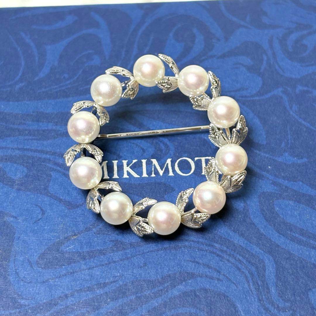 ミキモト　MIKIMOTO アコヤパール　ブローチ　真珠　パール　リーフ