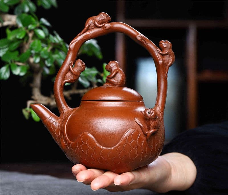 猿の壺紫砂壺 中国古美術  紫泥急須・茶壺・茶道具置物・古置物